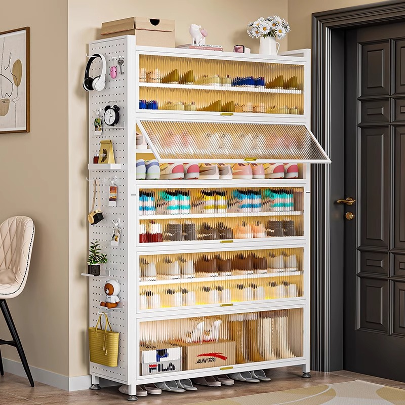 太くして厚い鋼製の下駄箱の家庭用入り口の移動可能な靴棚の防かび防湿炭素鋼は穴の板を加えることができます。