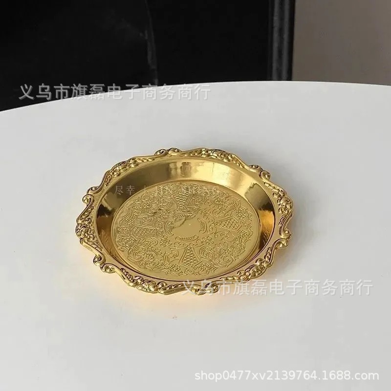 ケーキトート金属レリーフ小パレットins装飾皿レトロ茶カップトートジュエリー収納皿スナックケーキ皿|undefined