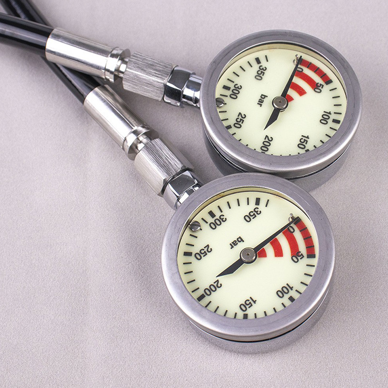 HOTDIVE buceo único medidor de presión regulador de presión de metal de un solo medidor de presión de aire medidor de presión residual con tubo de alta presión