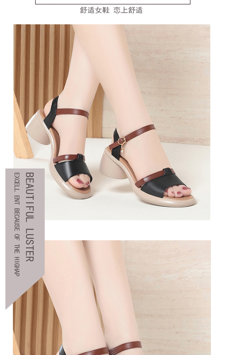 Sandal nữ quai ngang một dây gót vuông thấp đế mềm phối màu — màu đen chi tiết 9
