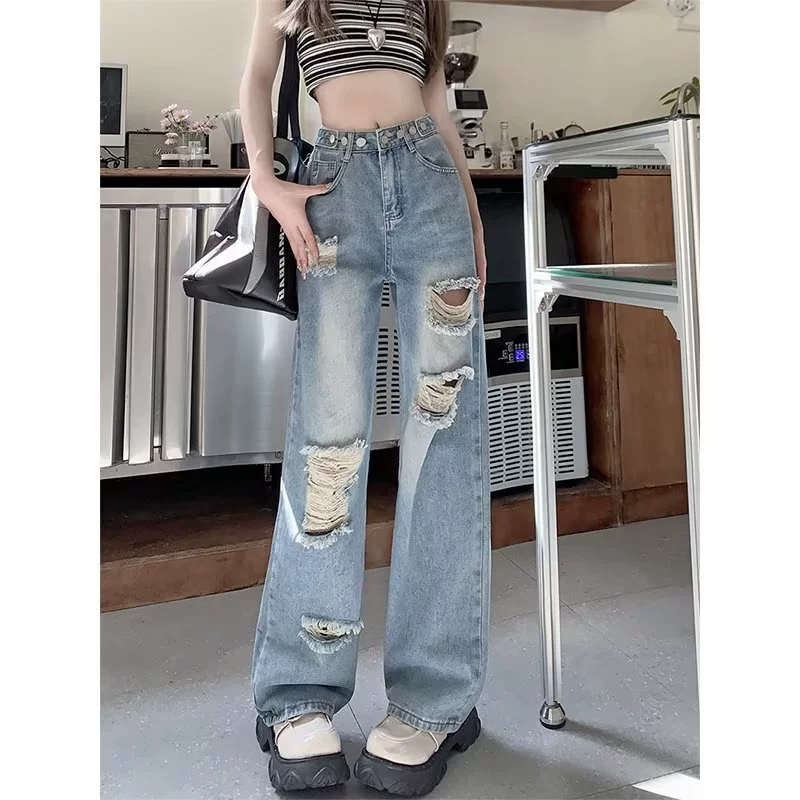 Тонкие дизайнерские джинсы, брюки, oversize, высокий пояс, обтягивающие, для подростков, свободный прямой крой