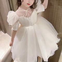 Girls' Dress 2023 Summer Evening Dress Children's Net Mesh Puffy Skirt Super Fairy Princess Dress Performance Bowknot Fashion 