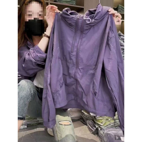 2025 Summer New Arrival Women's Stylish Purple Sunscreen Clothing Loose Thin Hooded Casual Sun-Protective Windbreaker Coat