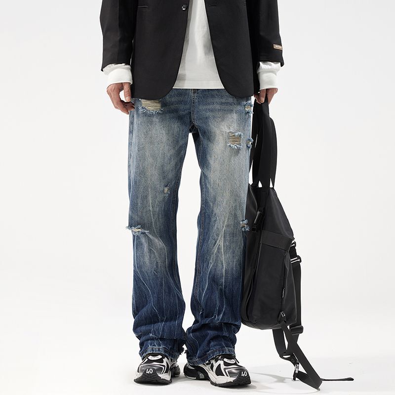 Youth Fashion High Street Ripped Jeans Men's# American Slim Fit Slimming Micro Long Pants Advanced Men's Wear Youth Fashion High Street Ripped Jeans Men's# American Slim Fit Slimming Micro Long Pants Advanced Men's Wear