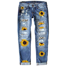 欧美外贸跨境货源时尚修身印花牛仔长裤女