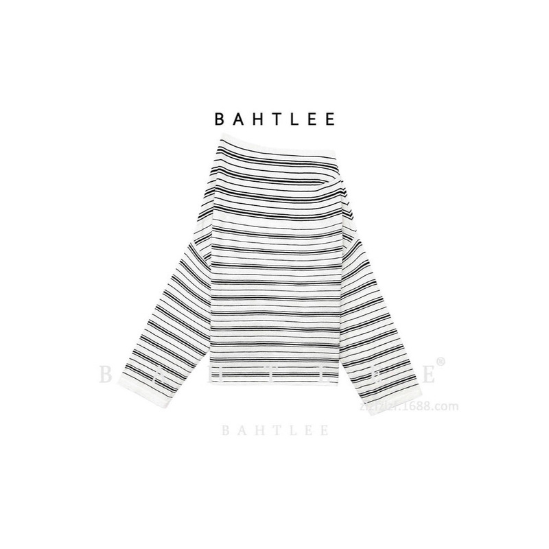 Autumn Thin Row Style Wool Long-Sleeved Off-Shoulder One-Line Collar with Multiple Ways to Wear Simple Stripesd Knitted Contrasting Slanted Shoulders Autumn Thin Row Style Wool Long-Sleeved Off-Shoulder One-Line Collar with Multiple Ways to Wear Simple Stripesd Knitted Contrasting Slanted Shoulders