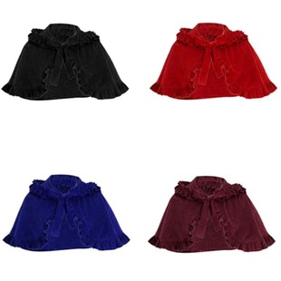 Halloween Cosplay Cloak Stage Costume Vampire Suit Unisex Shawl Velvet Hooded Lace-Up Cloak