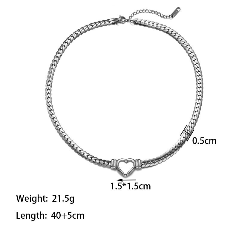 Collar con colgante de corazón de cadena cubana plana de acero de titanio chapado en oro, nuevo y moderno de Lina Girl para mujer._voghion.com