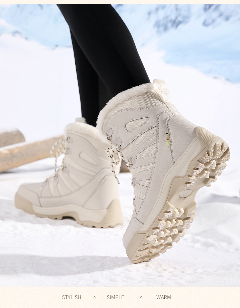 Winter Snow Boots, Plush Warm Cotton Shoes, Wear-resistant And Windproof Sports, Outdoor Hiking Shoes, High Top Women's Boots, Cross-border Plus Size_voghion.com