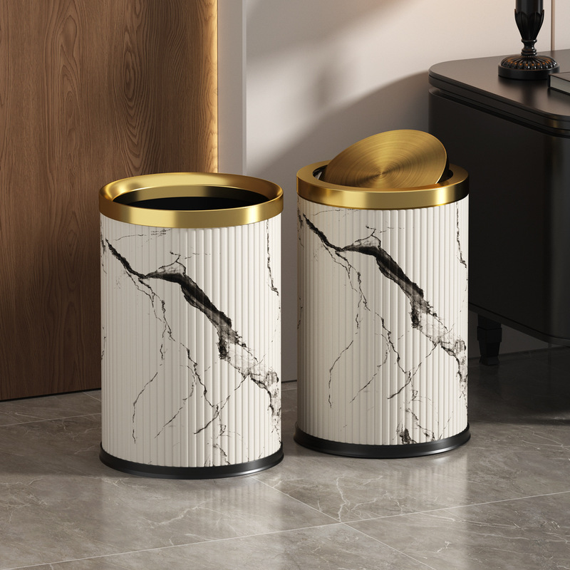 Living Room Trash Can with a High-End Luxury Feel, Suitable for Bedroom, Kitchen, Bathroom, Hotel, and Guesthouse; Italian Minimalist High-End Metal