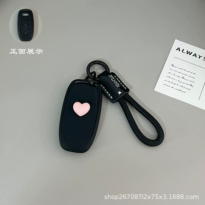Q3 for Men, 2023 New Model, Q4 — Car key bag - option-b-skin-touch-black-pink-heart-stickers-black-leather-hair-tie