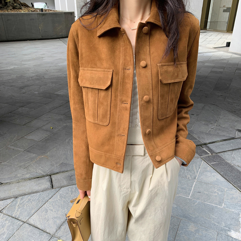 3131 Genuine Leather Clothing Autumn and Winter New Sheepskin Fleece Small Lapel Workwear Single-breasted Casual Long-sleeved Jacket for Women