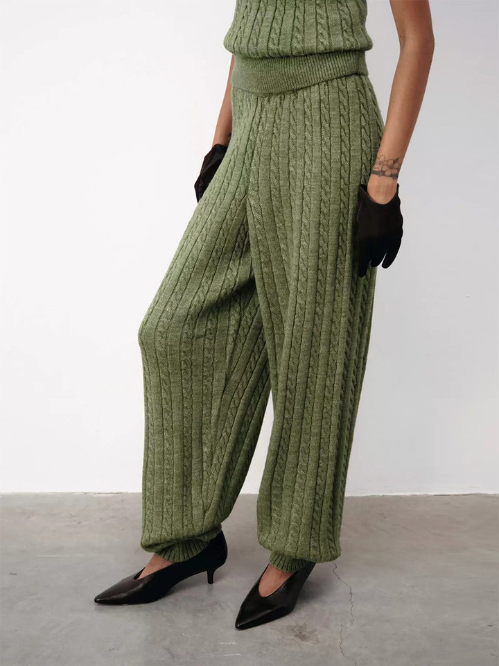 Bộ hai món nữ áo len cardigan cổ bẻ khóa kéo phối quần dài ống đứng, form rộng — Bộ hai mảnh áo len màu hồng, Bộ hai mảnh áo len màu sô cô la, Bộ hai mảnh áo len màu xanh ô liu, Bộ hai mảnh áo len màu xám chi tiết 19
