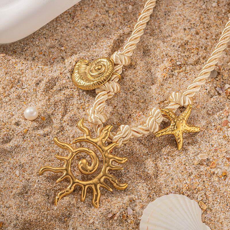TENA Europa y los Estados Unidos transfronterizos diseño de concha estrella de mar collar de tejido de cuerda gruesa ligero lujo alta sensación de joyería de mujer al por mayor