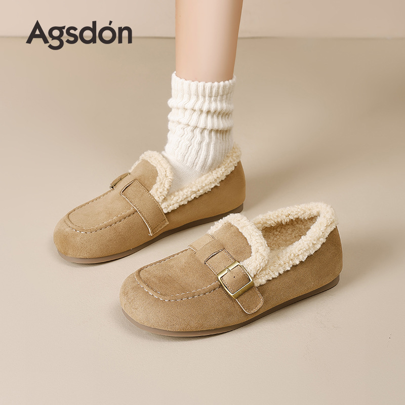Zapatos de botellas de terciopelo Augusto Lion Dengjia Bocken para mujeres 2025 nuevos zapatos de invierno y otoño con una base plana de frijoles de frijoles zapatos retrógrados Lefour
