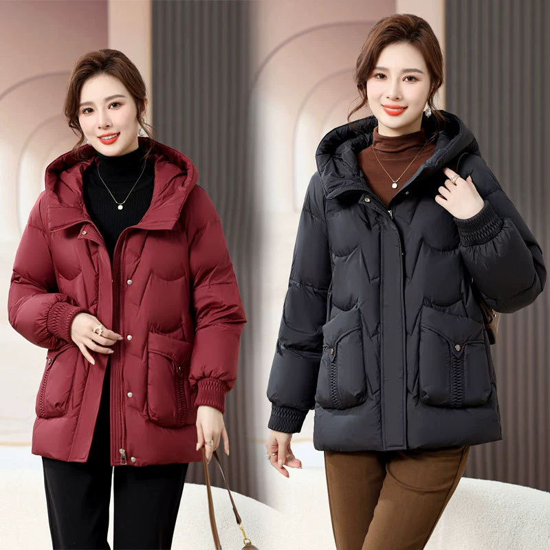Зимняя одежда для мам, теплое пальто средней длины на утином пуху, 2023, новый модный пуховик с капюшоном для женщин среднего возраста, 50-летней давности