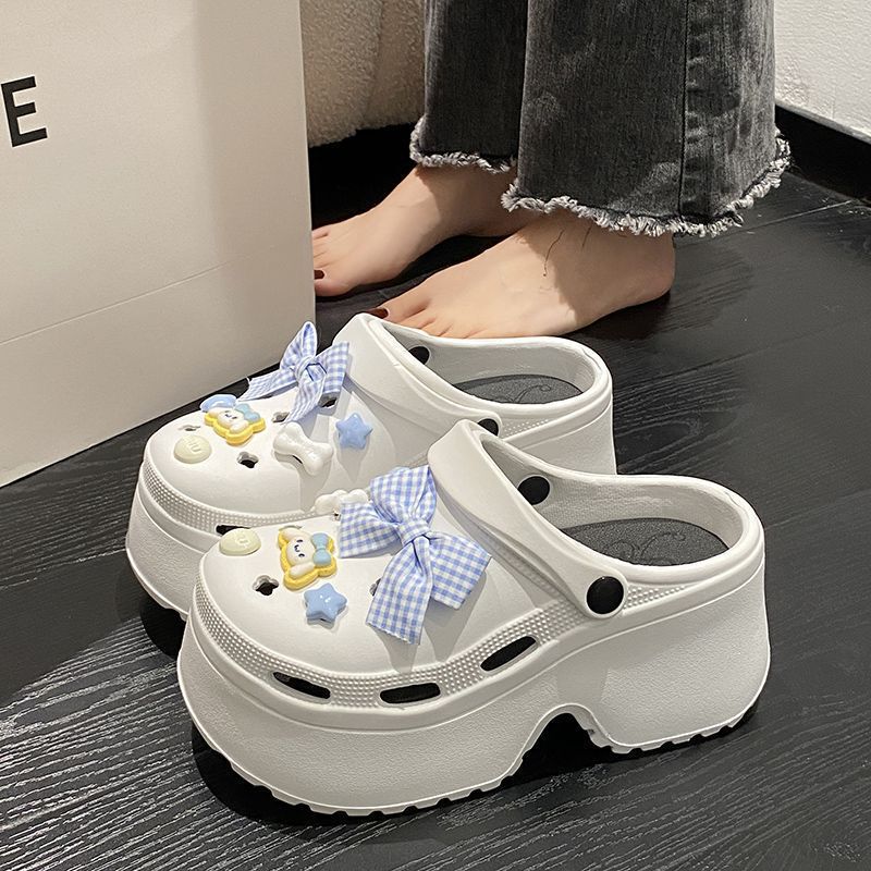 2025 Cute Baotou Non-slip Non-smelly EVA High Heeled 8.0 Hole Shoes Women's Summer New Style Platform Thick Bottom Beach