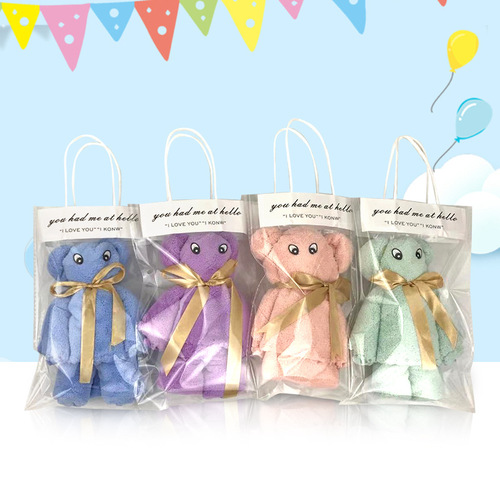 Towel factory wholesale coral velvet gift bear handbag wedding towel holiday birthday wedding return gift souvenir