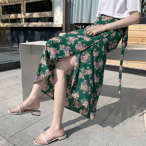 Floral half-length dress for women's summer new Bohemian hip skirt with lace chiffon one-piece half-length skirt