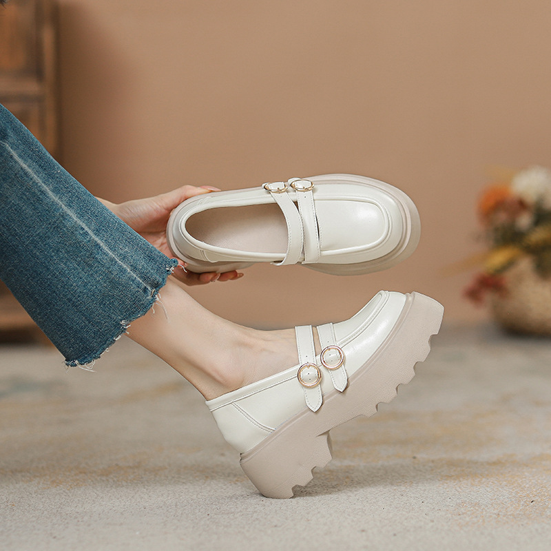 Lightweight and Not Tiring, Small Leather Shoes with an Inner Height of 10cm, Thick-Soled Loafers for Women, Thick High-Heeled Mary Jane Double-Breasted Shoes Lightweight and Not Tiring, Small Leather Shoes with an Inner Height of 10cm, Thick-Soled Loafers for Women, Thick High-Heeled Mary Jane Double-Breasted Shoes