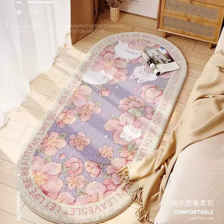 Ins Cartoon Bedside Blanket Oval Bedroom Girls Sleepable Under-Bed Carpet Children's Room Drop-Resistant Thickened Floor Mat