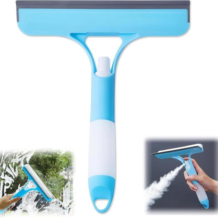 Glass Cleaning Magic Tool 3-in-1 Squeegee Wiper for Home Bathroom Mirror, Comes with Spray Bottle and Cleaning Scraper