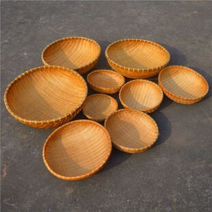 Bamboo Wided Dustpan Bamboo Wided Basket Round Shau Kei Bamboo Basket Wash Vegetables Drain Rice Drain Fruit Basket Bamboo Wided Storage Basket Steamed Bread Basket