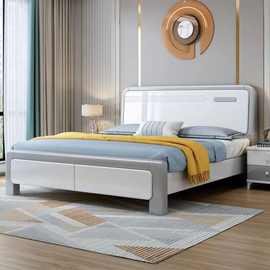 实木北欧简约现代双人床1.8米实木床1.5米主卧室白色现代实木婚床