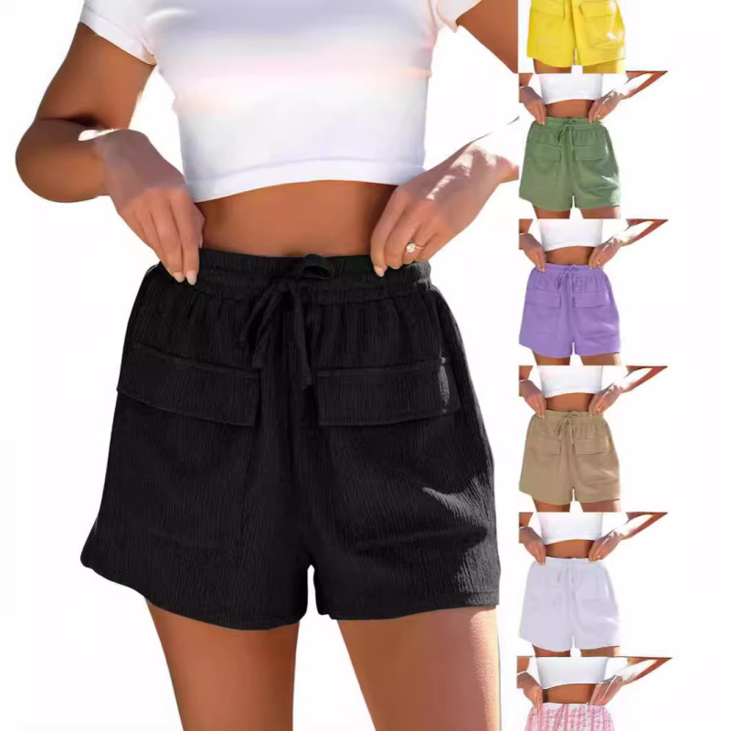 Women's 2024 Casual Shorts with Drawstring Waist, Front Pockets, Comfortable and Elastic Summer Shorts with Pockets, Sizes S~2Xl