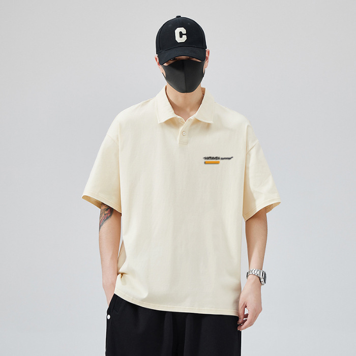 2025 Summer New Men's Fashion Brand Japanese Style Polo Shirt Men's Long-Staple Cotton Short-Sleeve T-Shirt Loose Top