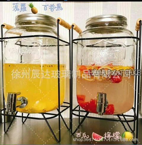 带龙头泡酒瓶10斤透明家用果汁罐 饮料桶玻璃 酵素桶梅森罐密封罐