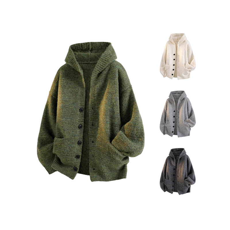 New Hooded Cardigan Knitwear Men's 2025 Autumn and Winter Outwear Seahorse Hair Lazy Loose Knitwear Export