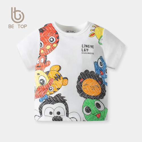 Cartoon Animal Children's T-Shirt Summer Korean Style Boy Short Sleeve Baby Cute Print Children's Clothing Wholesale One-piece Dropshipping