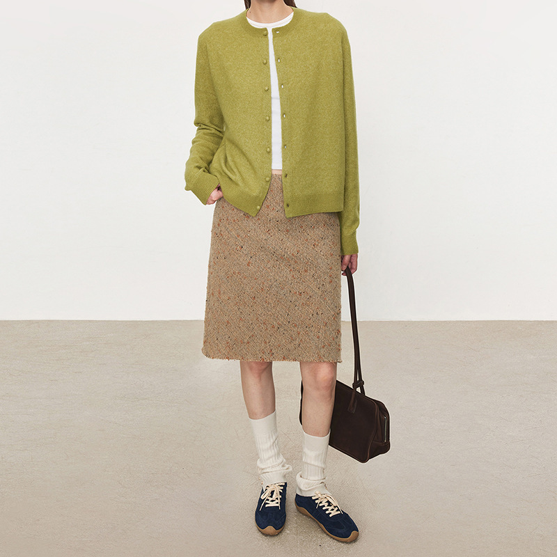 CHIC时装发布大秀款意大利彩点毛呢重工斜裁毛边A摆中裙2025