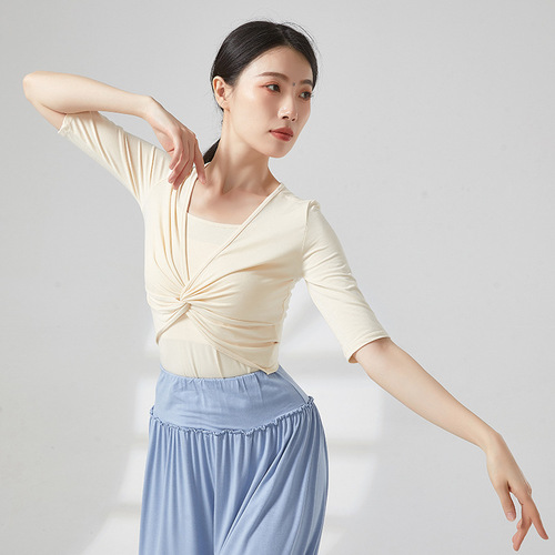 Spring and Autumn Modern Dance Practice Clothing Tops Female Body Chinese Classical Dance Clothing Adult Teachers Mid-Sleeve Suit