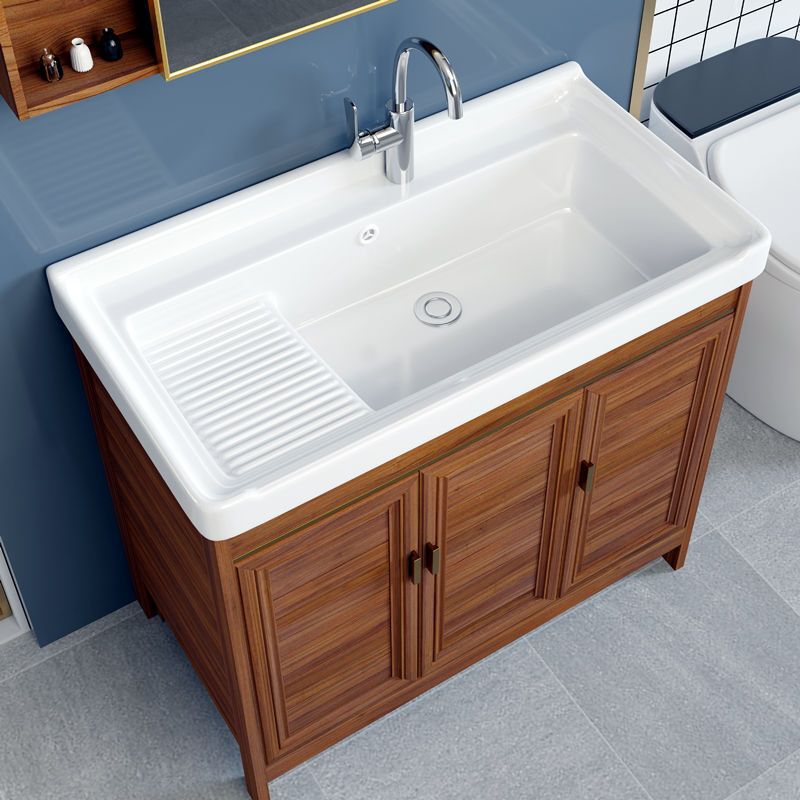 Bathroom Balcony Ceramic Laundry Basin with Washboard Sink Space Aluminum White Floor-Standing Bathroom Cabinet Combination Washbasin