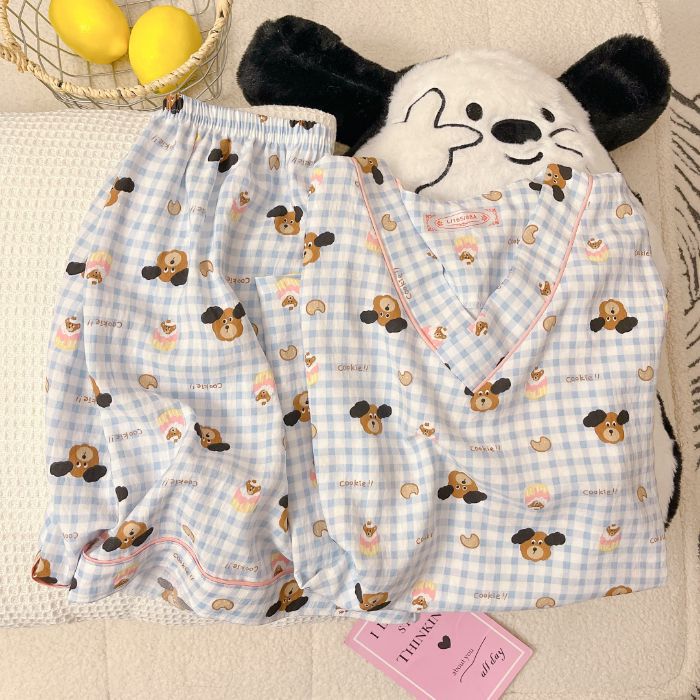 Vietnam transfronterizo transmisión en vivo estilo caliente verano con cuello en V nube pijamas de algodón pantalones de manga corta para mujer traje de servicio a domicilio para estudiantes de dibujos animados