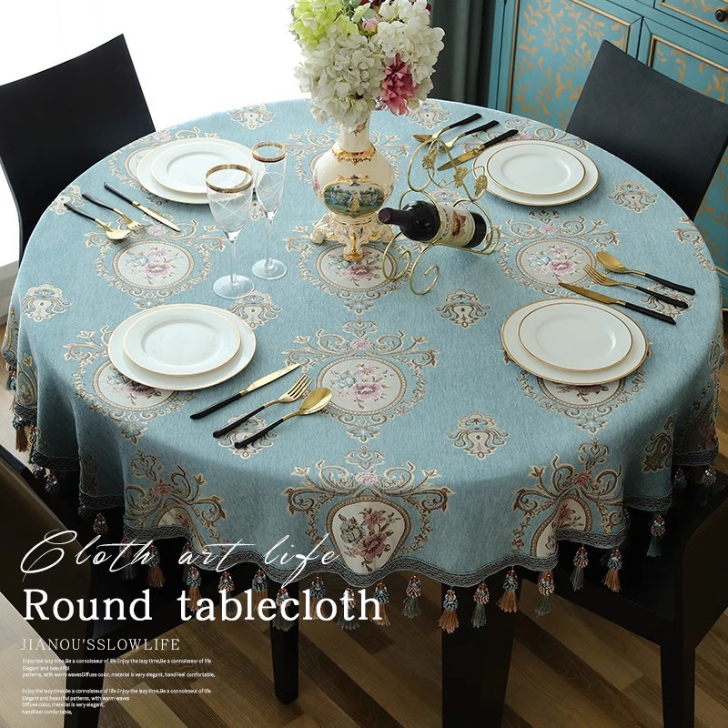 European Style Large Round Table Tablecloth Light Luxury High-end Dining Table Waterproof Oil-proof Tea Table Round Tablecloth 2025 New Style