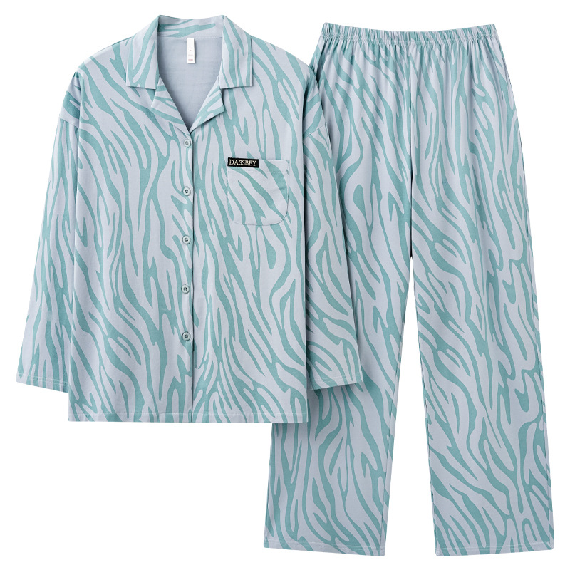 spring and autumn pure cotton lycra cotton couple pajamas women‘s long sleeve men‘s homewear