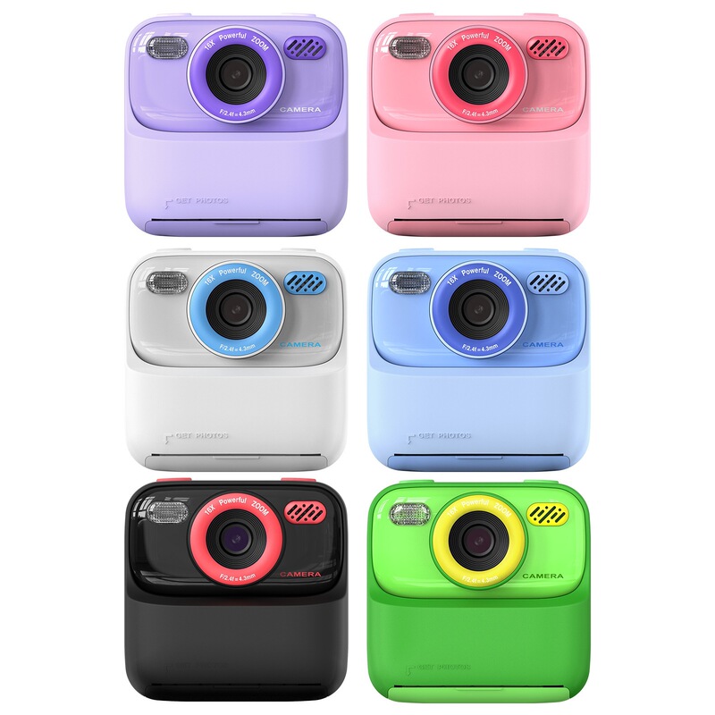 Polaroid children's digital camera with dual front and rear cameras, instant photo printing, and video recording capabilities
