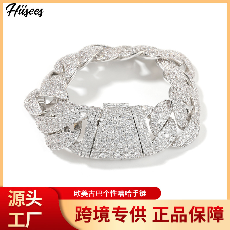 欧美跨境嘻哈23mm泡泡古巴手链锆石手链潮牌个性手链男士饰品批发