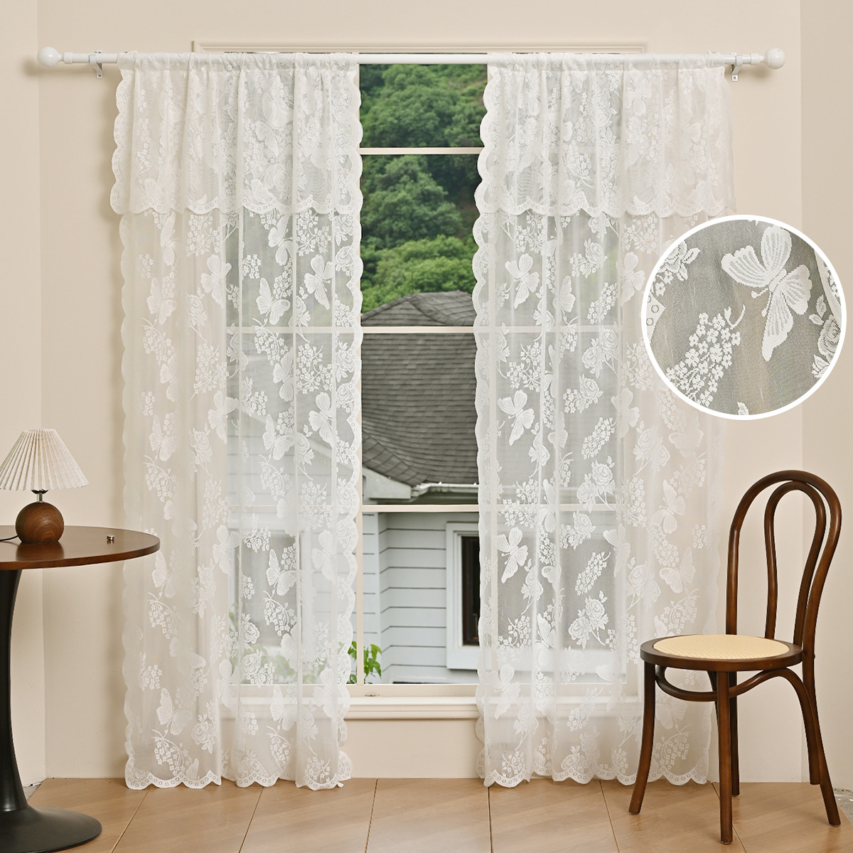 Nuevo encaje tejido por urdimbre transfronterizo, flor de amor de mariposa, doblado, malla de ventana, transponible, cortina terminada semisombreada, emisión en stock de TEMU