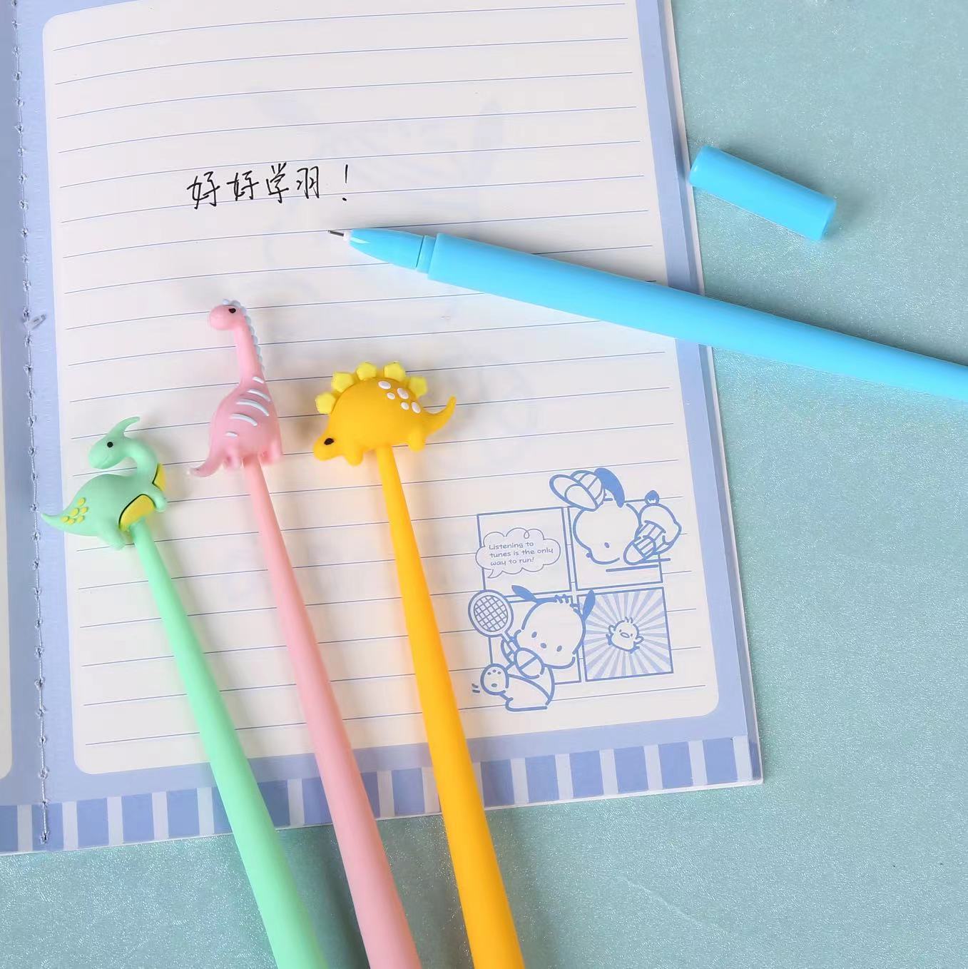 Pinmu nueva pluma de gel dinosaurio animal flexible Pegamento de silicona modelado pluma de agua dinosaurio Jurásico papelería al por mayor