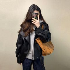 美式复古机车皮衣PU外套女2025秋季新款感酷飒风百搭宽松黑色夹克