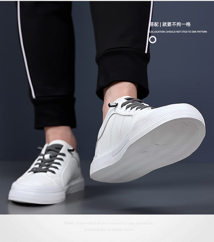 Giày da nam kiểu sneaker cổ thấp dây buộc co giãn, đế cao 1-3 cm — Màu trắng, Màu đen chi tiết 13