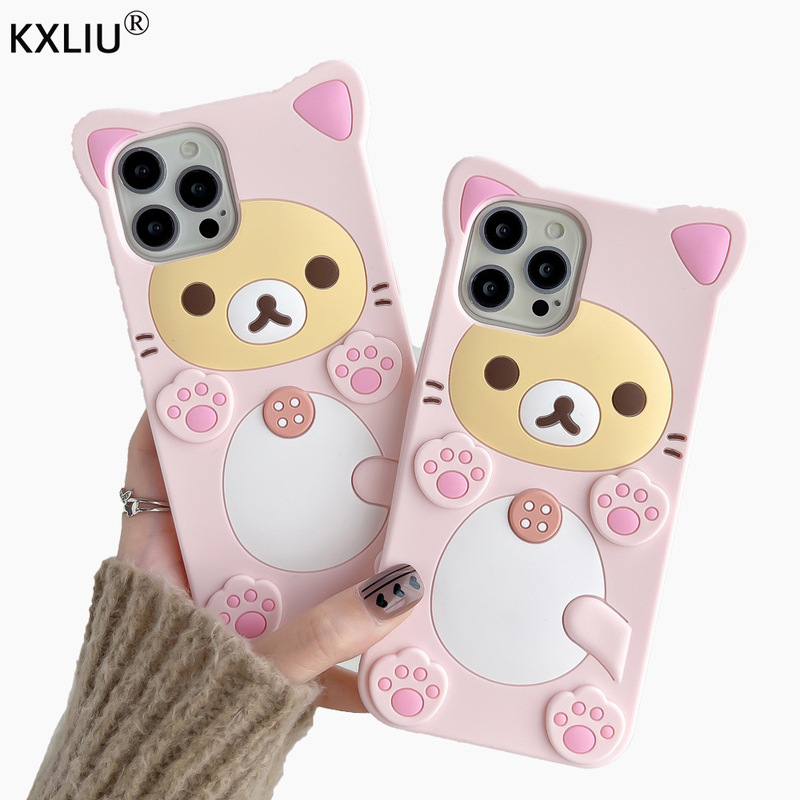 Cartoon 3D Plum Blossom Bear Suitable for iPhone 17/14/15 Pro Max Phone Case Cat Paw Footprint Bear Silicone Cover Cartoon 3D Plum Blossom Bear Suitable for iPhone 17/14/15 Pro Max Phone Case Cat Paw Footprint Bear Silicone Cover