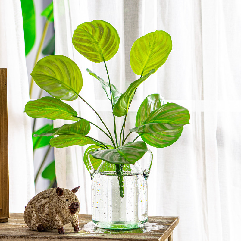Nordic Style Ins Artificial Plant with Single Stem and Bundle of Green Leaves, Indoor Fake Flower Decoration for Living Room