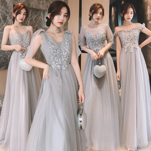 Gray Bridesmaid Group Dress 2025 New Summer Bridesmaid Dress Sister Dress Slimming Look and Flesh-Covering Bestie Evening Dress Long Style
