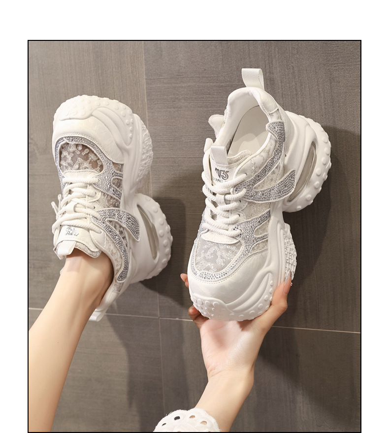 Giày sneaker nữ đế dày lưới thoáng khí đính đá pha lê — màu trắng chi tiết 14
