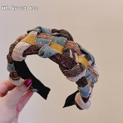 韓系大版牛仔星星寬版減齡麻花編織減齡頭包臉發箍發卡飾品女